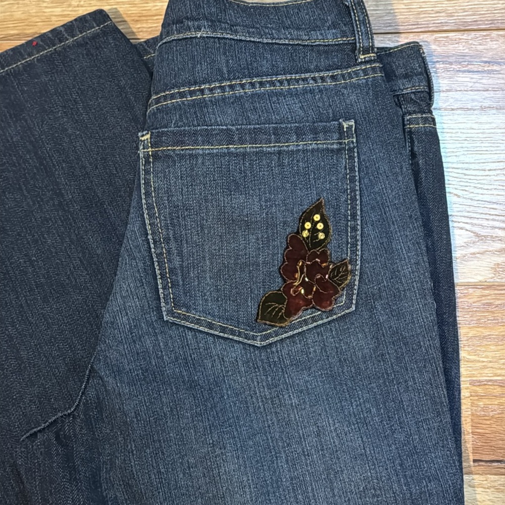 New York & Company Dark Blue Boot Cut Jeans with Red Floral Embroidery - Picture 10 of 10